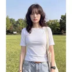 BASIC HOUSE 여성 모달 스판 보트넥 슬림핏 반팔티셔츠 화이트 L1TS3204 179488