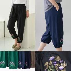 엄마옷 마미소 밑단 자수 바지 밴딩 고무줄 촌캉스 인견 기모 김장 할머니 빅사이즈 40 70 마담 중년 여성
