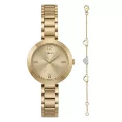 Timex Women's Main Street Box Set 28mm Watch - Triple Gold-Tone