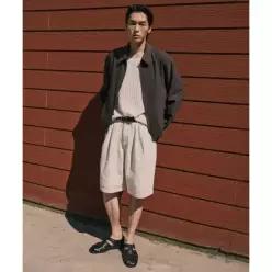 무신사스탠다드 린넨 라이크 투 턱 와이드 데님 쇼츠 크림 MMCNH6Z01-CR 577061