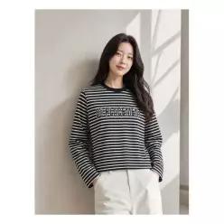 올포유 여성 스트라이프 레터링 티셔츠 ALTRN7321-804
