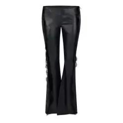 Off White 오프 화이트 가죽 레이스 디테일 슬림 바지 - 검정색 7628807