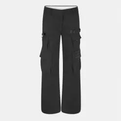 Off White 오프 화이트 솔리드 와이드 레그 카고 팬츠 - 블랙 7627839