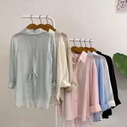 허니제이 브리치 티캇 시스루 뒷트임 리본 긴팔 셔츠(7color)122047