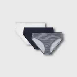 JAJU 여 코튼 스트라이프 힙허거 팬티 3매 NAVY/ BROWN/ GREY/ BLUE GREY 1405580