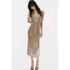 ZARA METAL 메탈LIC EFFECT 이펙트 HALTER 홀터 MID 미드I 미디 DRESS 드레스 원피스 - SILVER 실버 1165/7