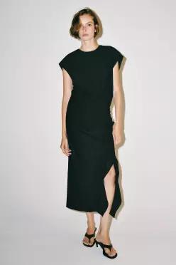 ZARA ZW 컬렉션 드레이프 미디 원피스 - 블랙 2022/998/800