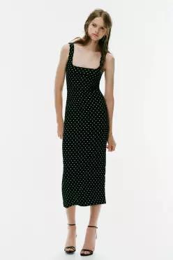 ZARA 도트 텍스처 미디 원피스 - 화이트 / 블랙 5039/822/064