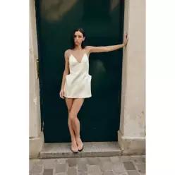 ZARA SATIN VOLUMINOUS MINI DRESS - Oyster-white 2936/301/251