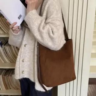 SIRU 스웨이드 모자 숄더백 겨울 버킷햇 가을 세트 레트로 여성