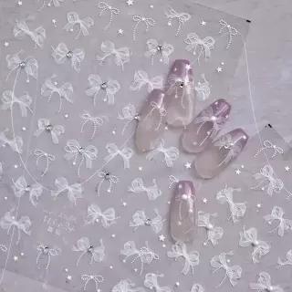 네일아트 러블리 웨딩 리본 레이스 엠보스티커 4종
