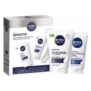 NIVEA MEN 니베아 맨 센서티브 워시 젤 + 페이스 세트 - 클렌저(100ml)와 크림(50ml)으로 구성된 선물 민