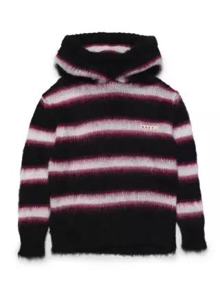 MARNI KIDS 로고 스트라이프 후드 니트