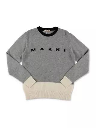 MARNI KIDS 로고 자수 크루넥 니트