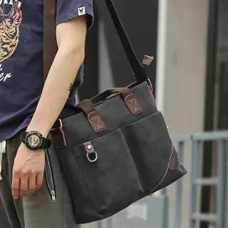 빈티지 남성 브리프케이스 캔버스 남성 토드백 직장인 브라운