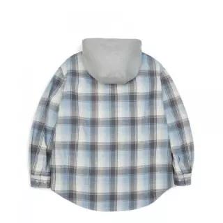 마크곤잘레스 MARK GONZALES 사인로고 플란넬 체크 후드 셔츠 - GREYISH BLUE Z254ULS040908 492678