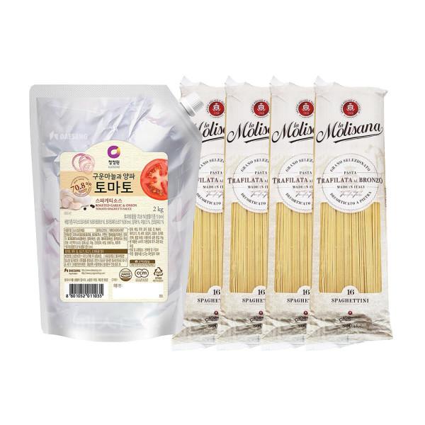 청정원 구운마늘 양파 토마토스파게티소스 2kg + 몰리자나 스파게티니 500g 4개 세트