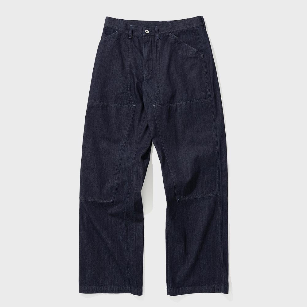 double knee denim pants 6.2oz indigo rinsed
