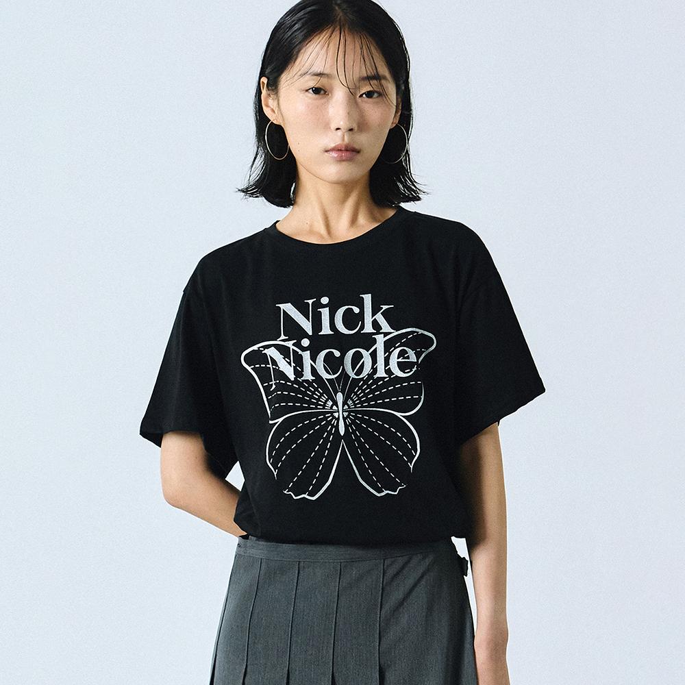 BIG BUTTERFLY SLEEVE TOP_BLACK SILVER