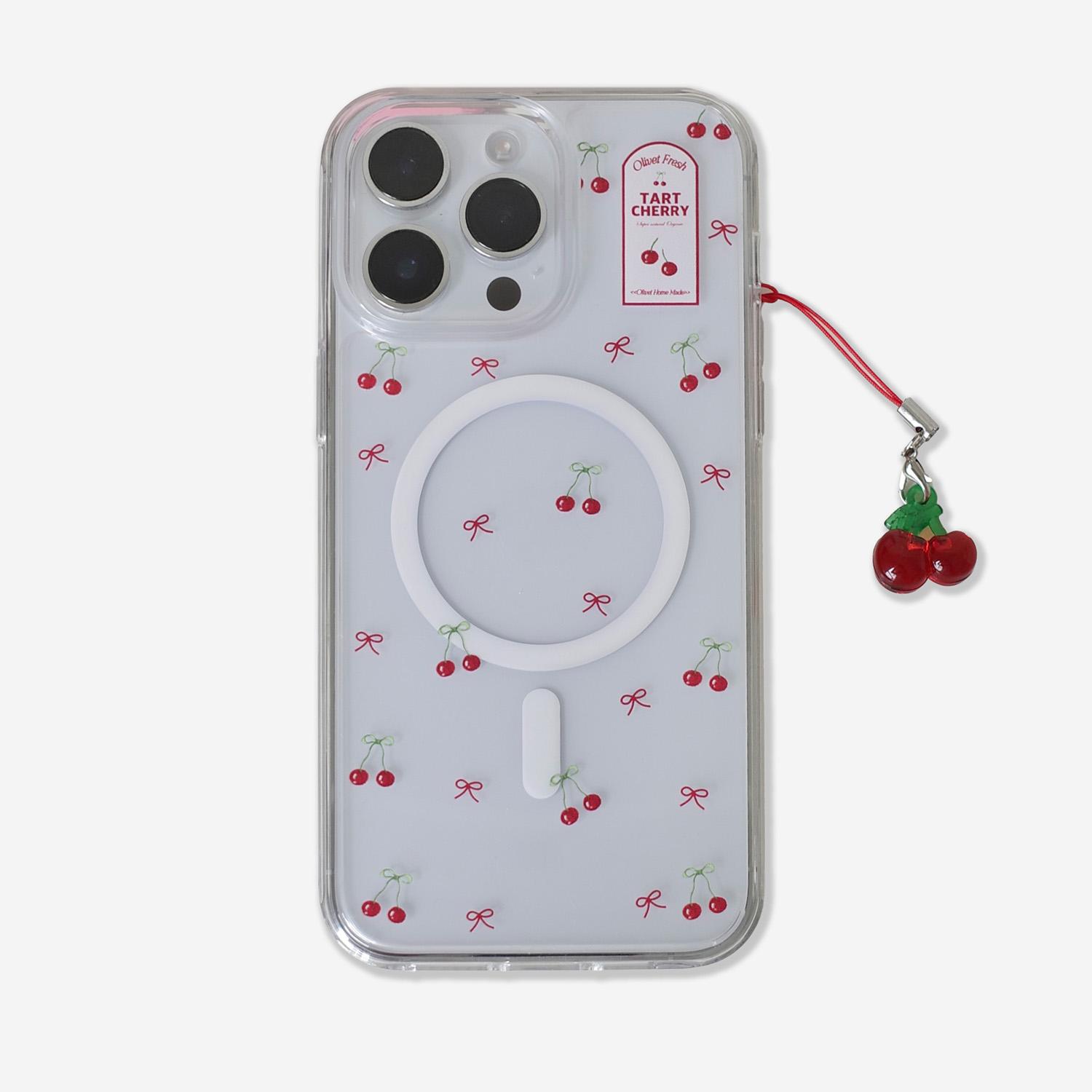 (17e 출시) cherry ribbon clear case 체리 리본 패턴 맥세이프 투명 케이스