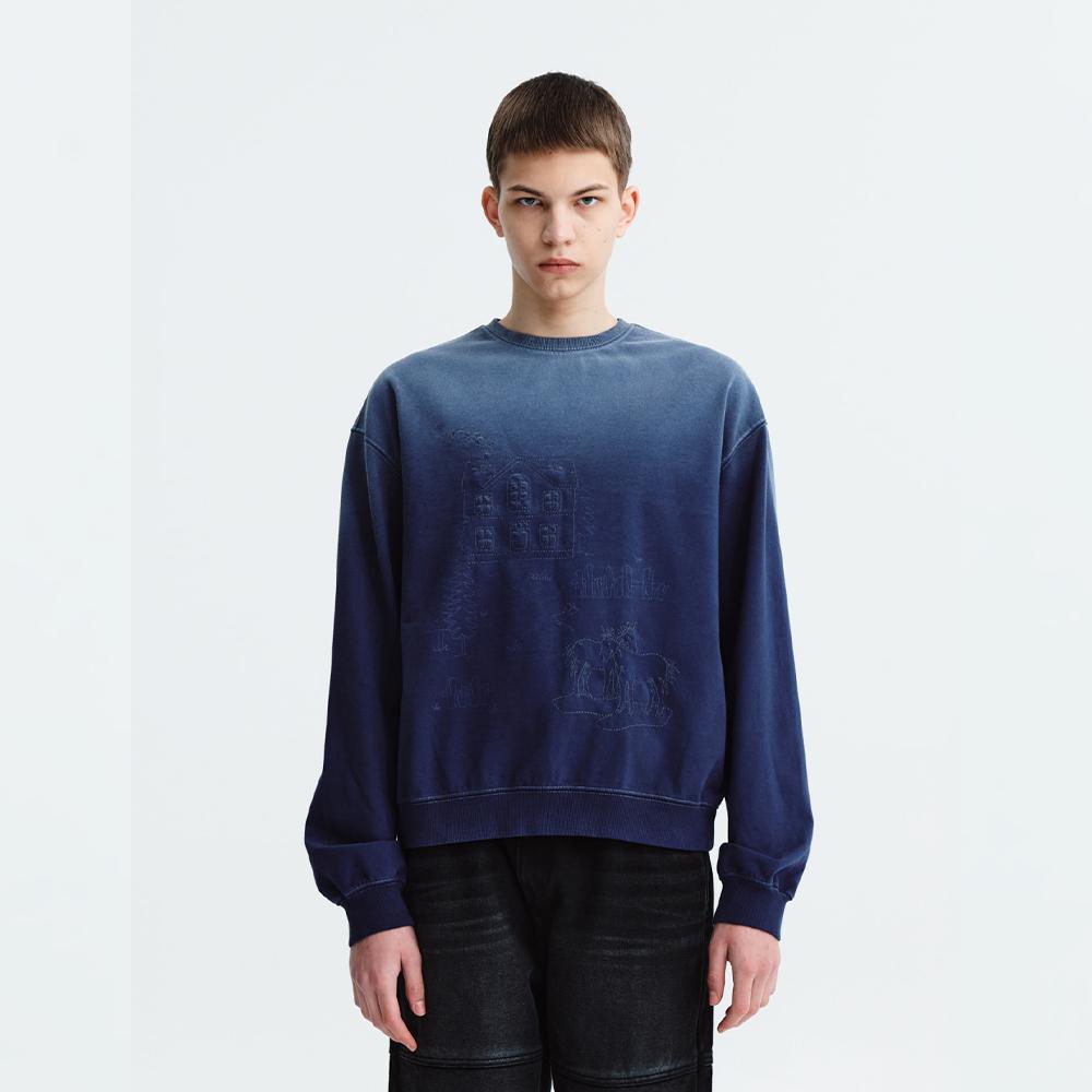 EMBROIDERY GRAPHIC WASHED SWEATSHIRT IN BLUE