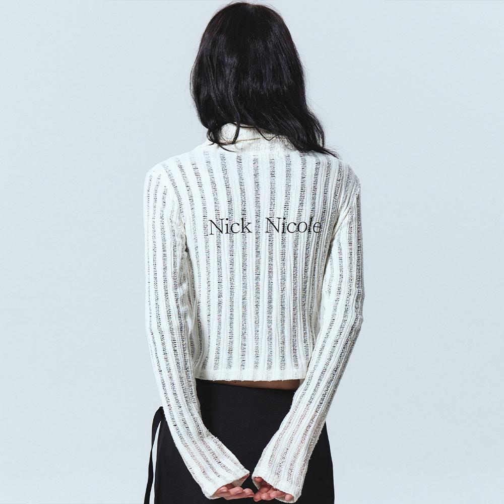 NICOLE DAMAGE KNIT ZIP UP_IVORY