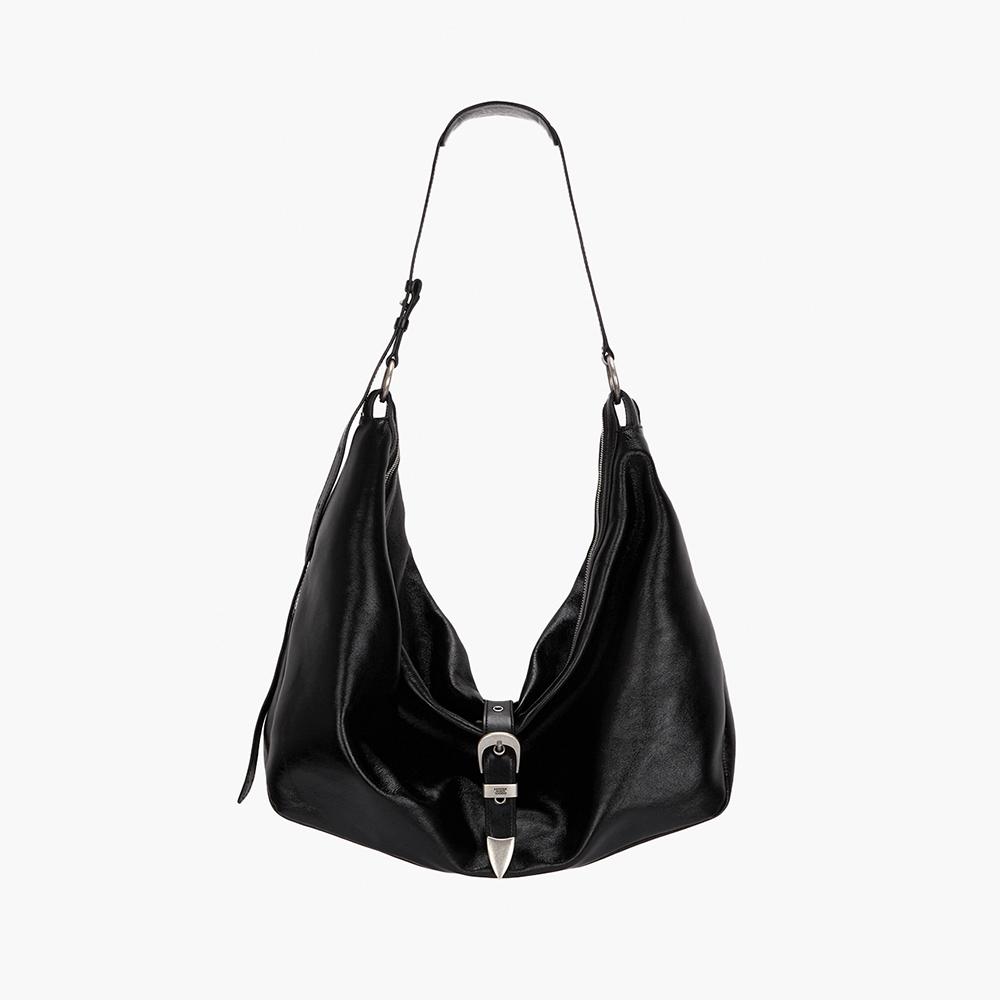 BELTED HOBO_black glossy plain