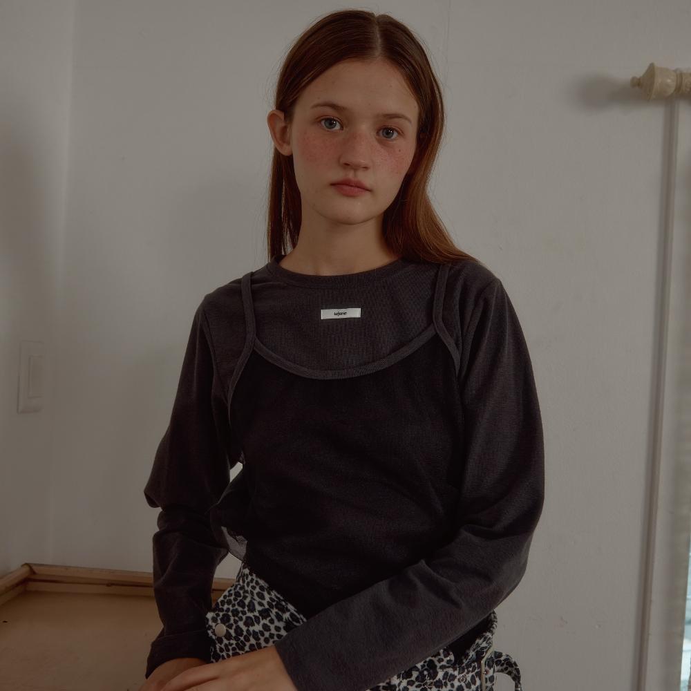 LONG SLEEVE BUSTIER LAYERED T-SHIRT_CHARCOAL