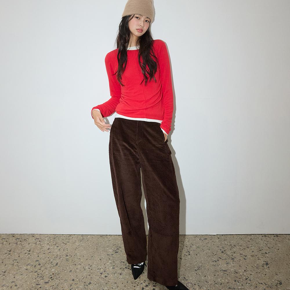CURVED CORDUROY PANTS VELVET BROWN