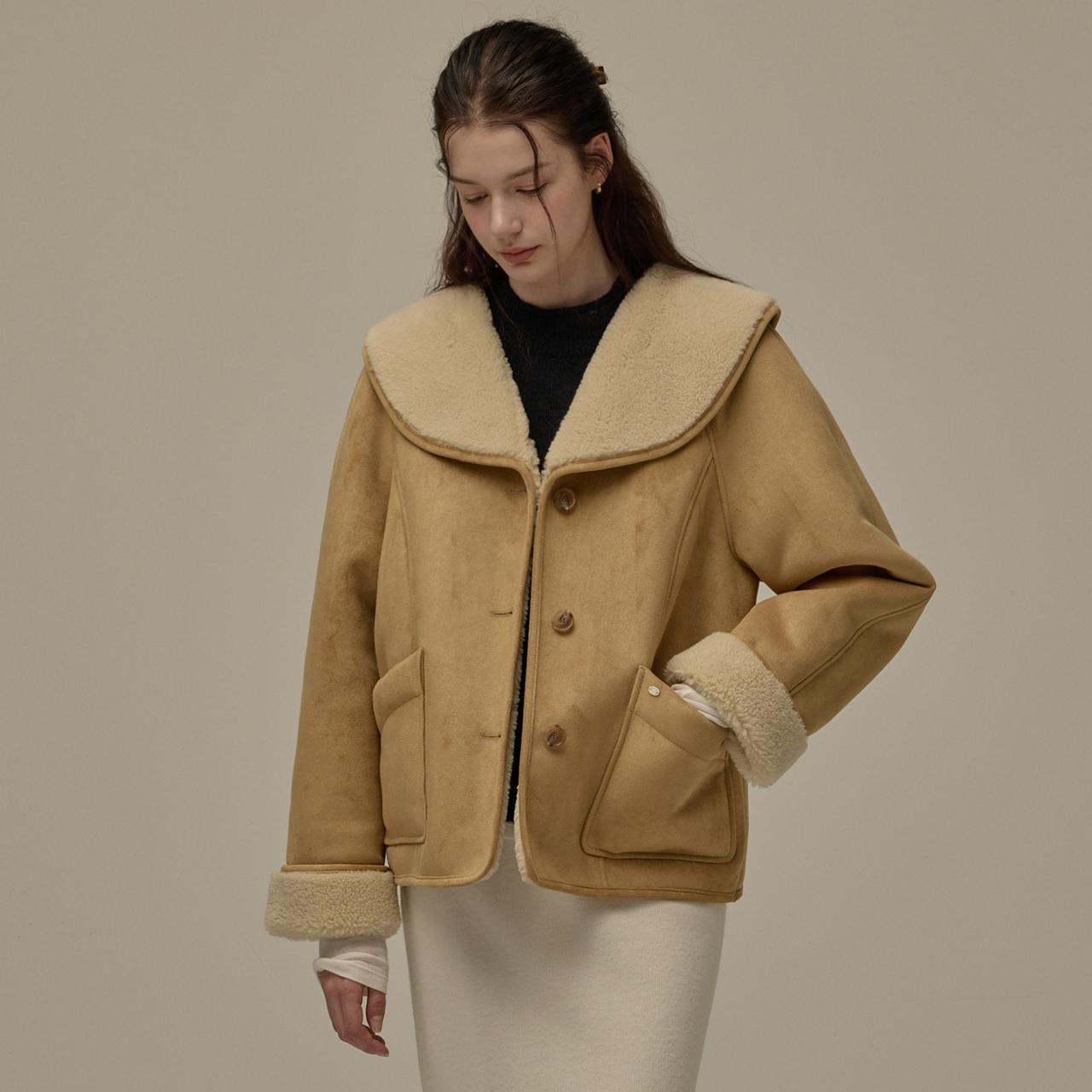 Wide collar mustang jacket - Camel