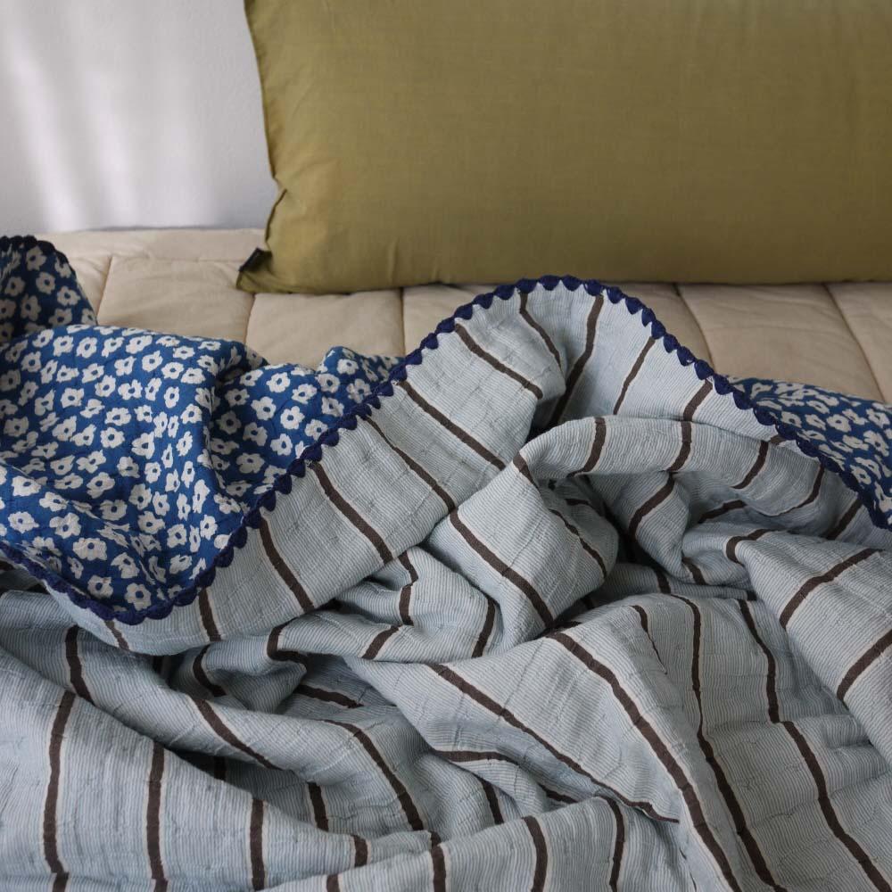 vintage blossom & brown stripe gauze blanket