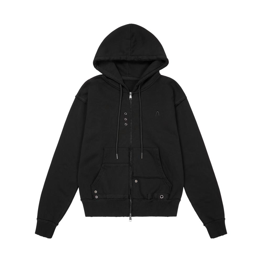 Eyelet Damaged Zip-Up Hoodie (Black)