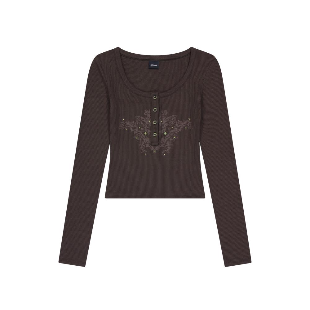 Studded Button Long Sleeve (Brown)