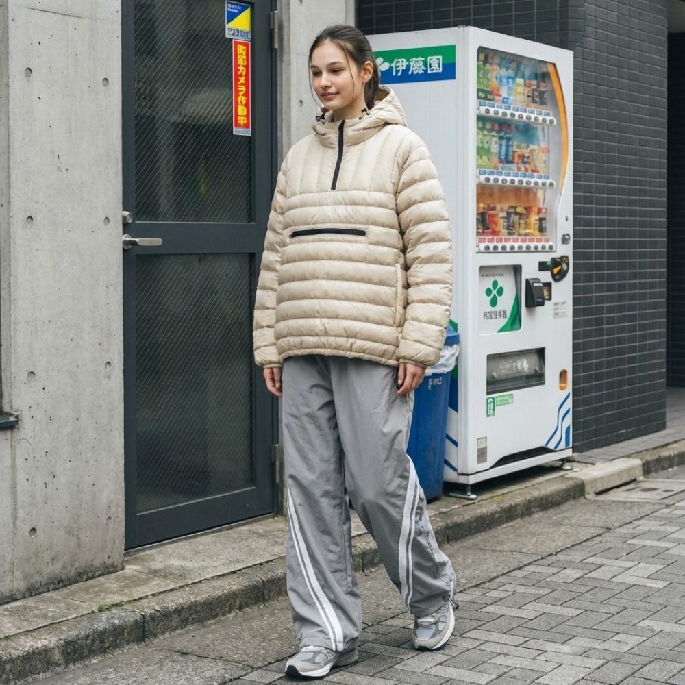 글로시 멀티 라인 아노락 패딩_아이보리