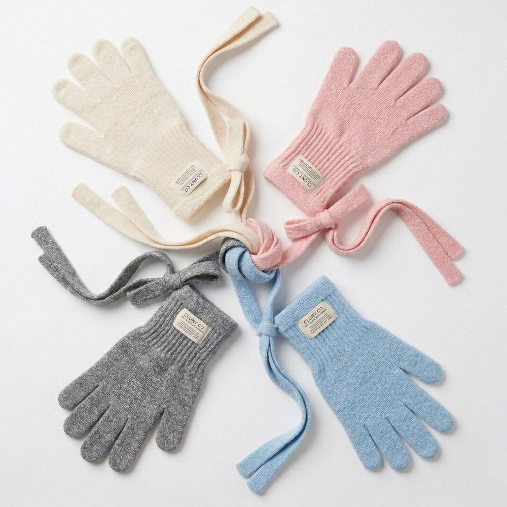 Soft wool ribbon knit tie gloves - (4color)