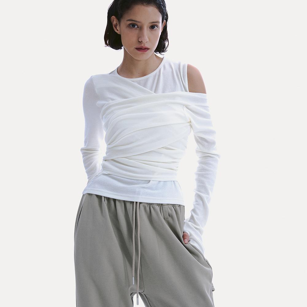 TENCEL WRAP LONG SLEEVE T-SHIRT_ IVORY