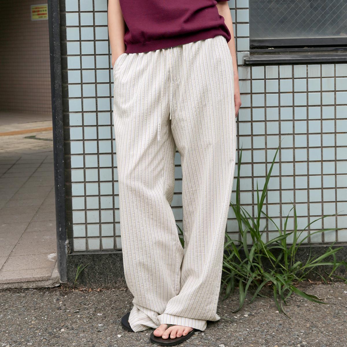 Light Washed Stripe Pants - Beige Stripe