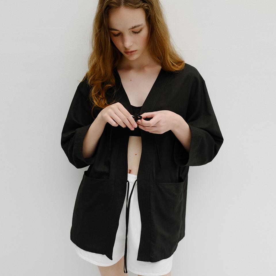 linen stitch robe jacket (black)