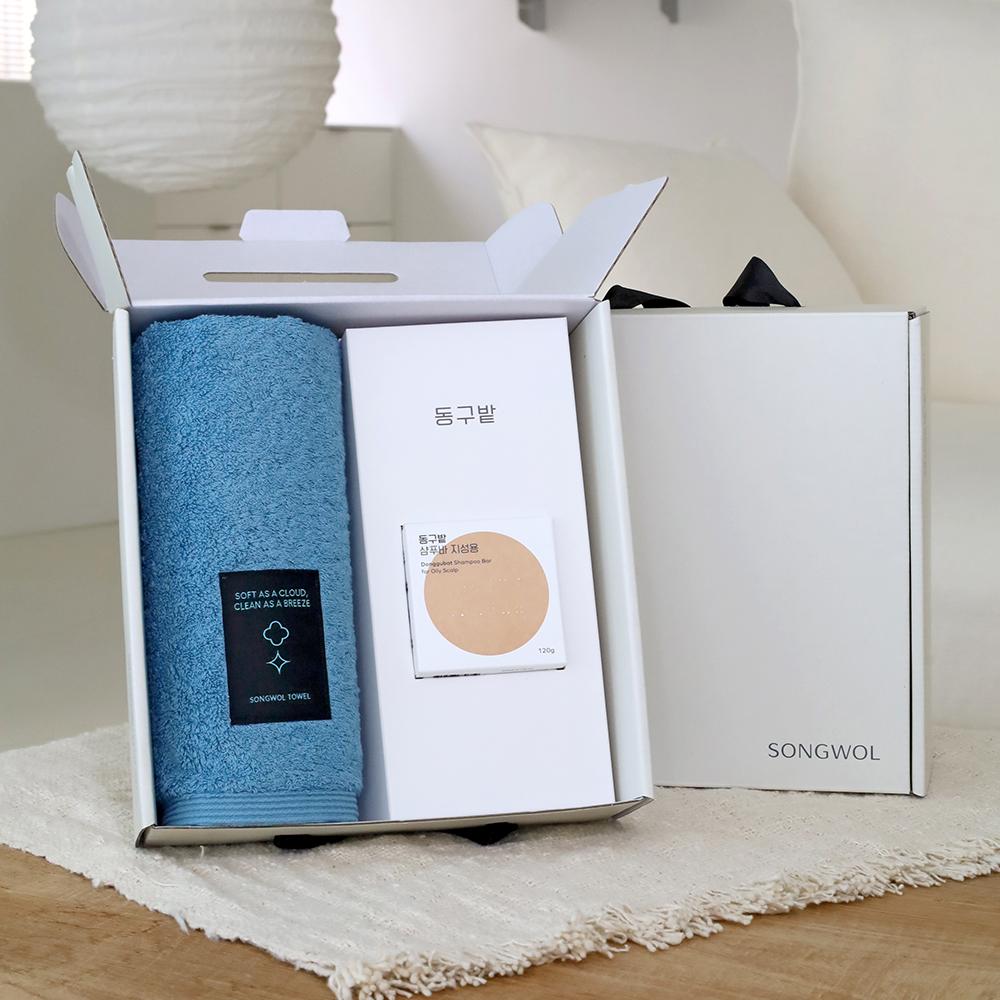 블랙라벨 200g 항균타월 1P + 동구밭 샴푸바 지성용 1P 선물세트