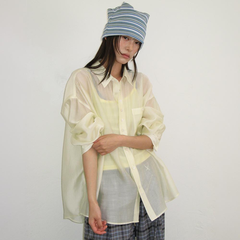 SHEER BUTTON POCKET OVERSIZED SHIRT SOFT YELLOW