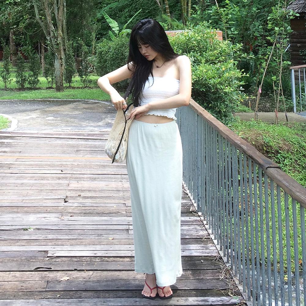 Eyelet Floral Long Skirt - Mint