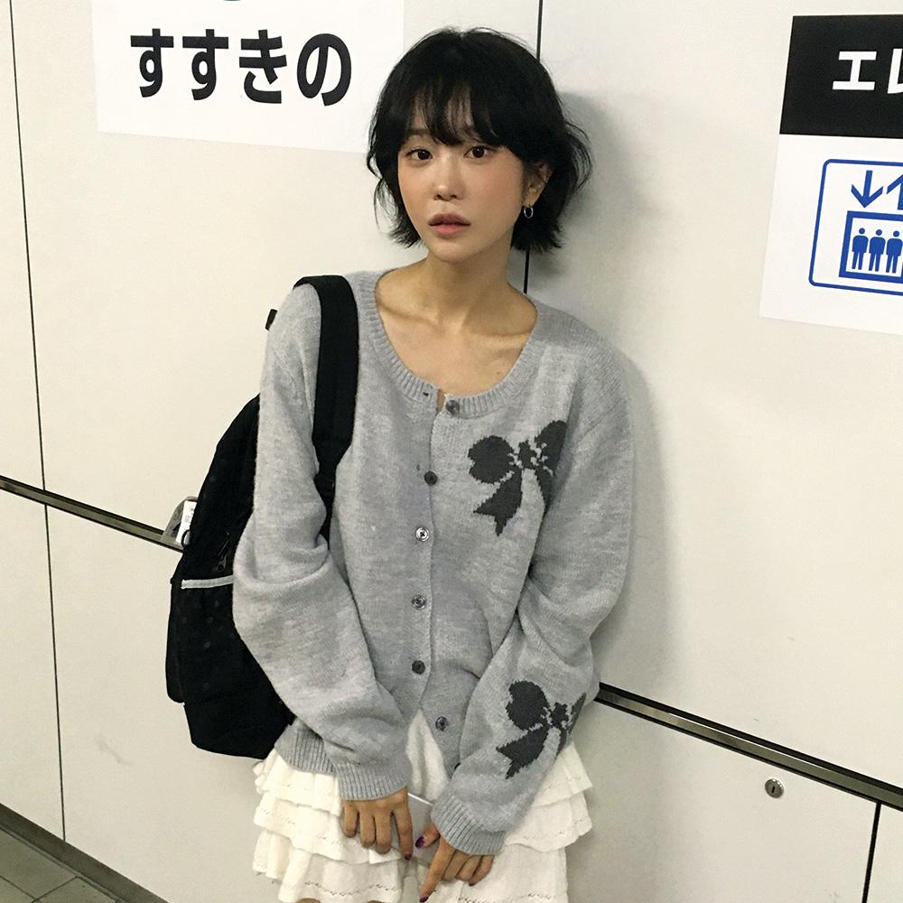 TRIPLE RIBBON CARDIGAN GREY