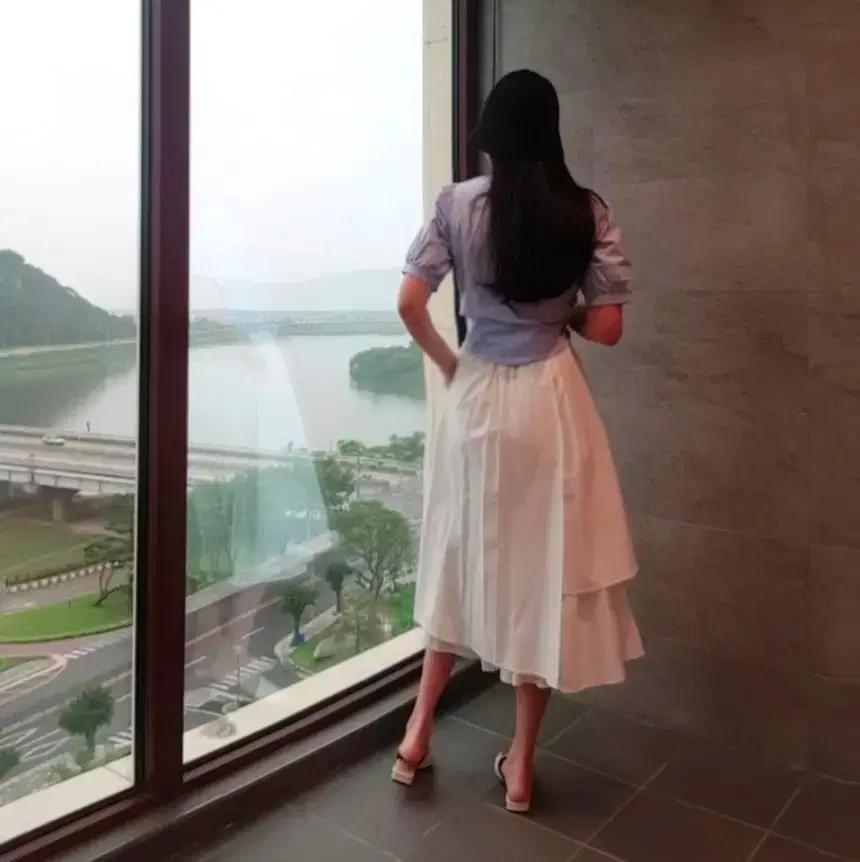 반밴딩코튼이중언발란스 레이어드미디롱스커트 캐주얼데일리베이직나들이룩