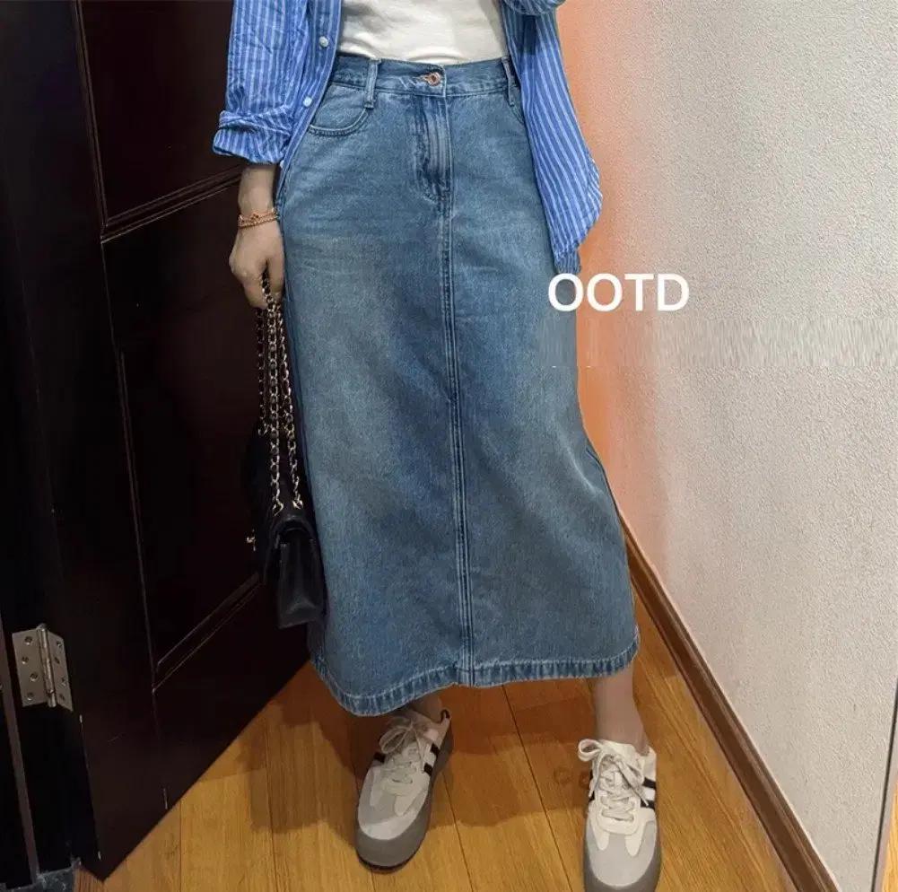 ~88 빅사이즈 빈티지 워싱 뒷밴딩 데님 스커트 청치마 데일리 캐주얼