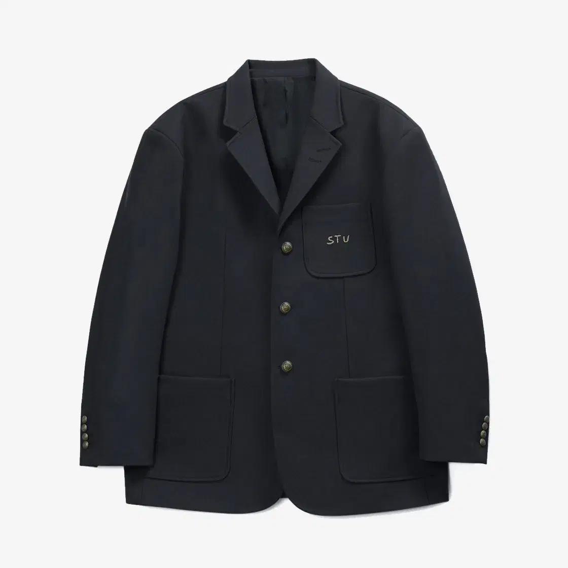 STU 3버튼 울 핸드 스티치 블레이져 네이비