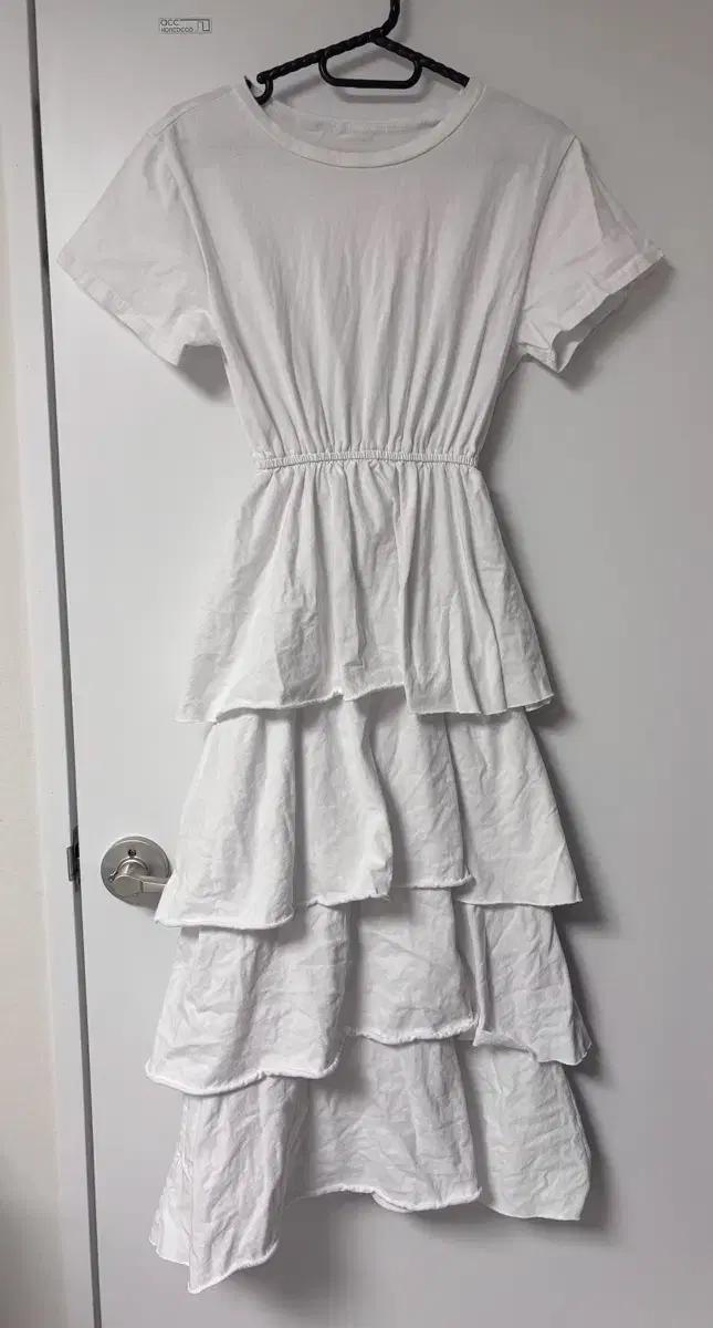 데일리 라운드넥 레이어드 캉캉 코튼 라인 밴딩 롱 원피스