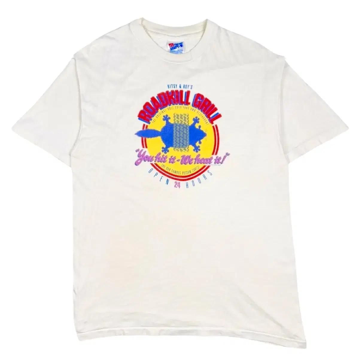 90s 빈티지 헤인즈 ROADKILL GRILL 그래픽 티셔츠 USA