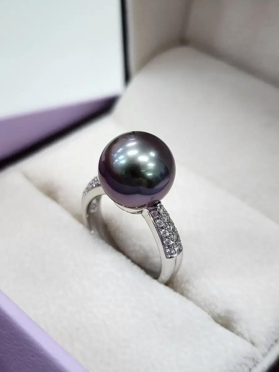 골든듀 18k 남양진주 흑진주 12mm 다이아 젠느반지 남양흑진주