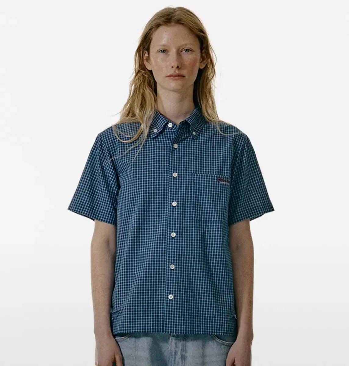 테켓 Conveying Check Shirt Blue L사이즈