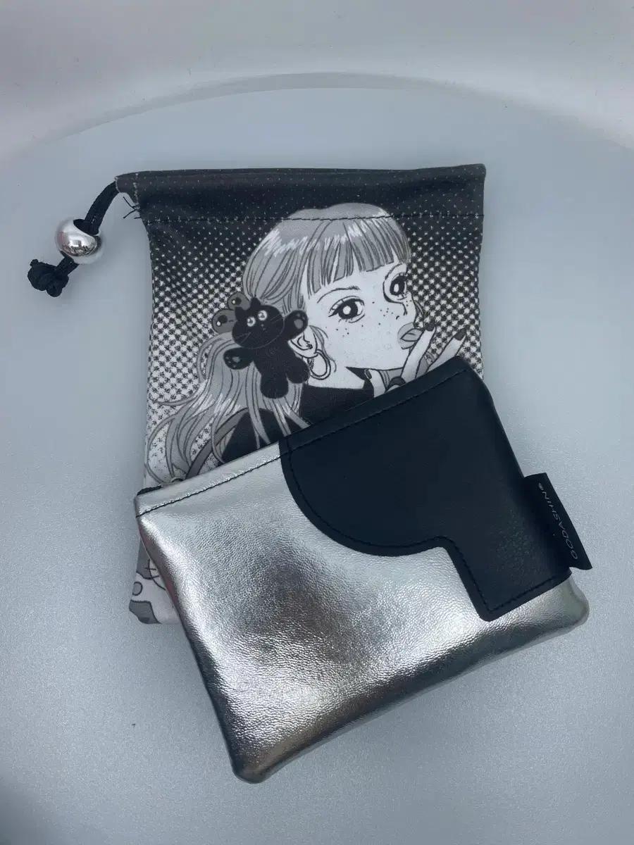 고다신 GODASHIN 카드지갑 미니파우치 실버 스트링파우치 세트